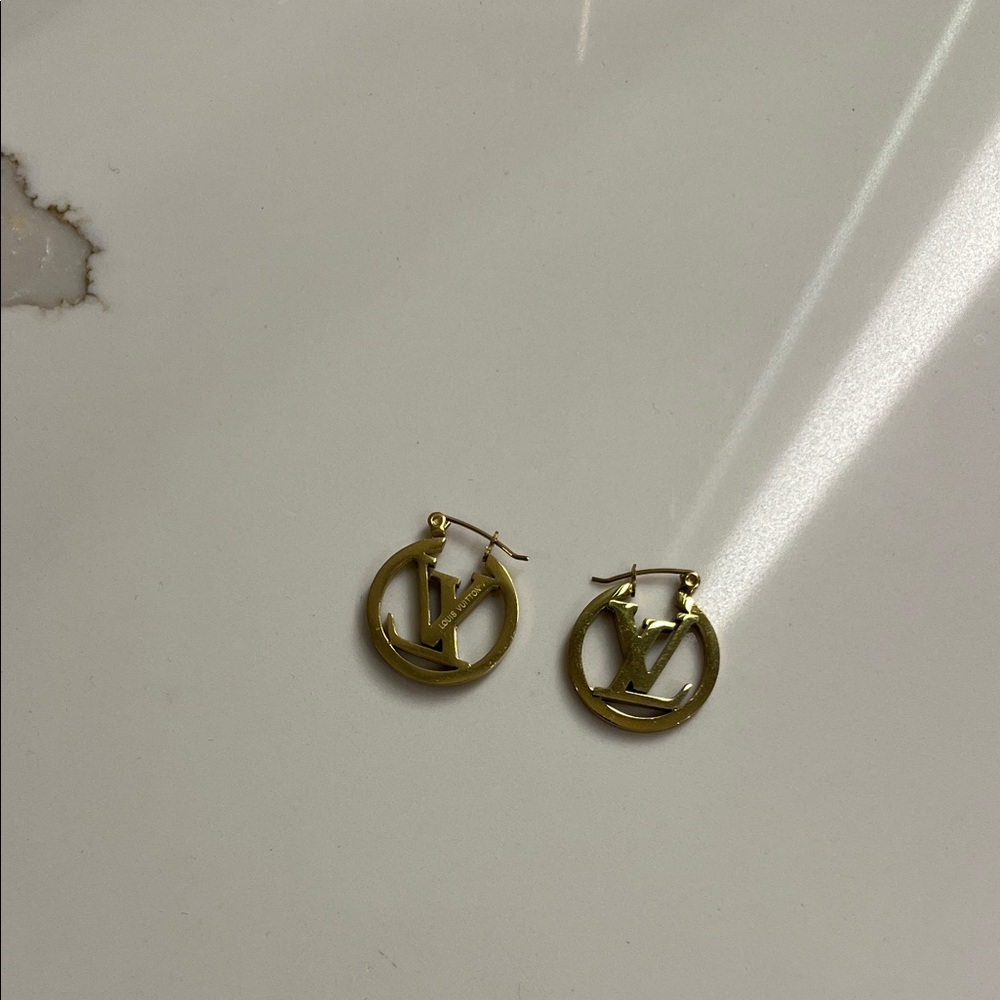 Gold Logo Hoop Earrings LV look alike hoops